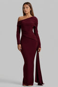 Off Shoulder Long Sleeve Draped Maxi Dress