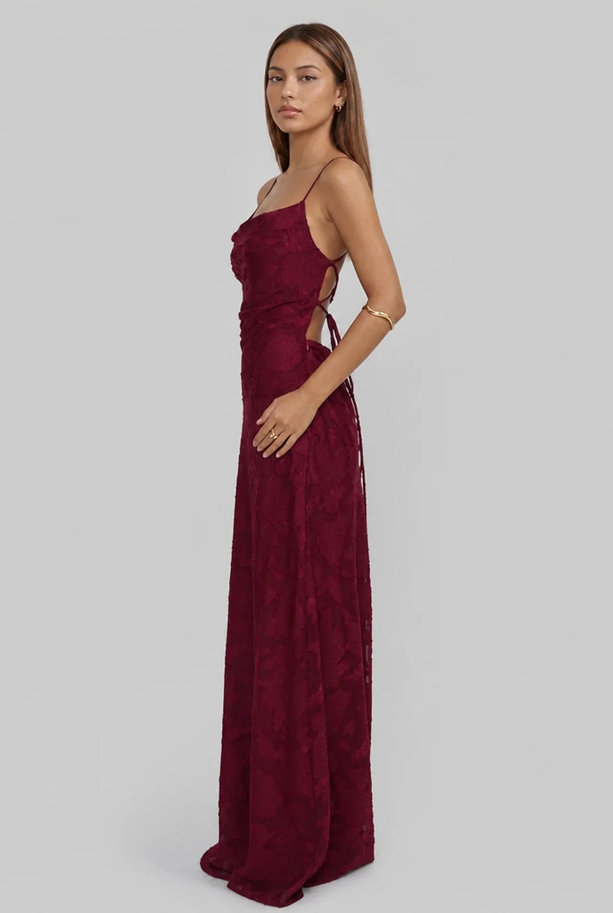 Floral Cowl Neck Lace Up Back Maxi Dress