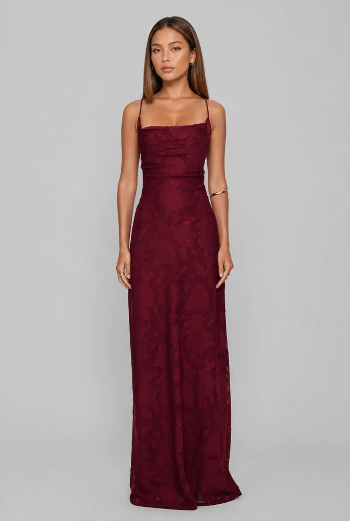 Floral Cowl Neck Lace Up Back Maxi Dress