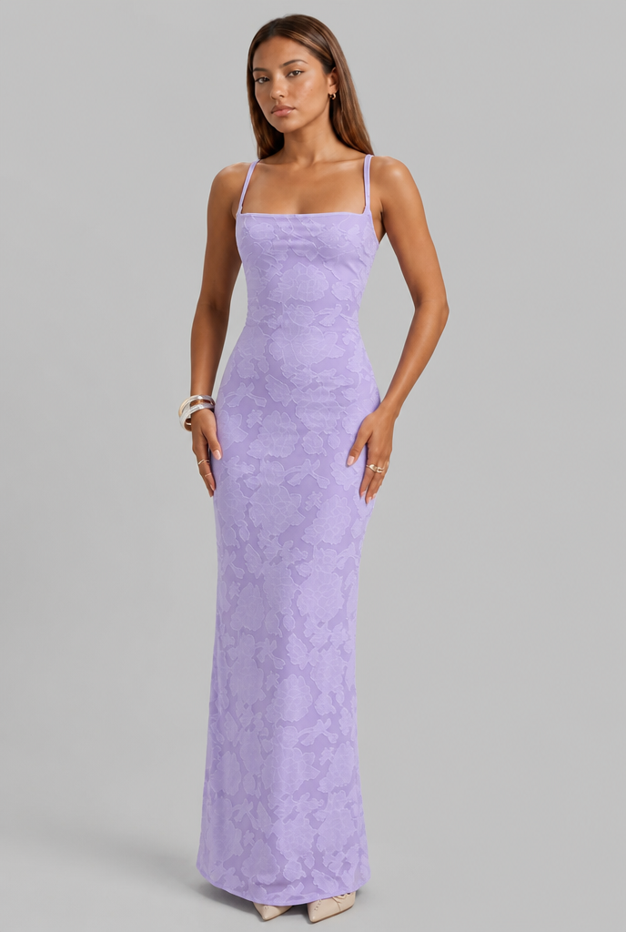 Floral Cowl Neck Lace Up Back Maxi Dress