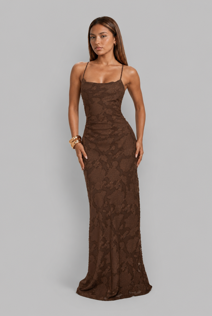 Floral Cowl Neck Lace Up Back Maxi Dress