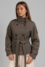 Wool-Look Cropped Trench Coat