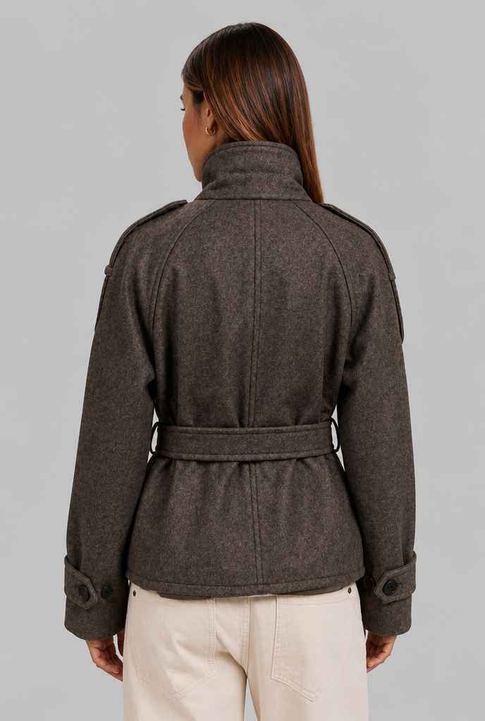 Wool-Look Cropped Trench Coat