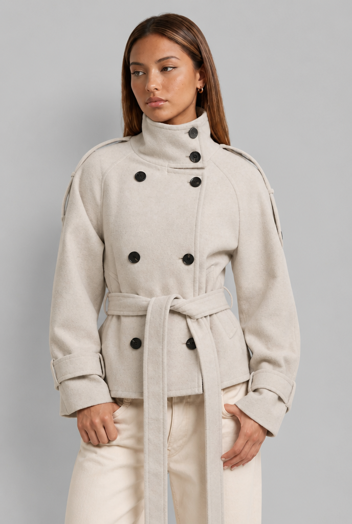 Wool-Look Cropped Trench Coat
