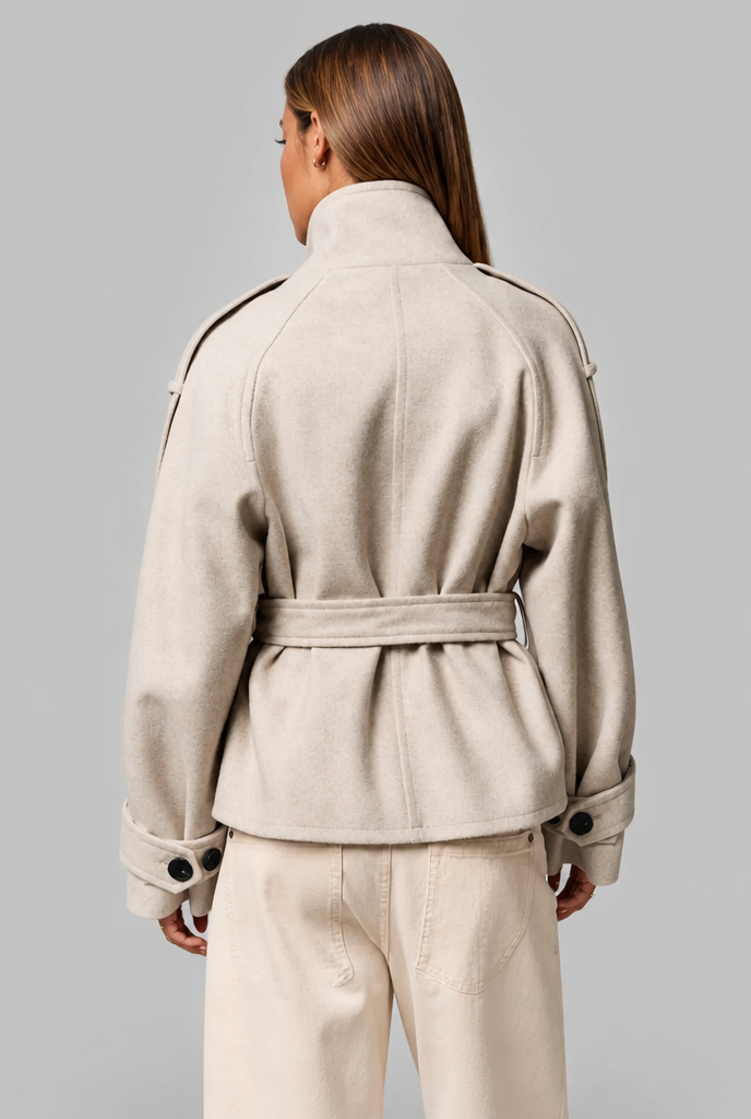 Wool-Look Cropped Trench Coat