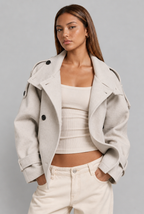 Wool-Look Cropped Trench Coat