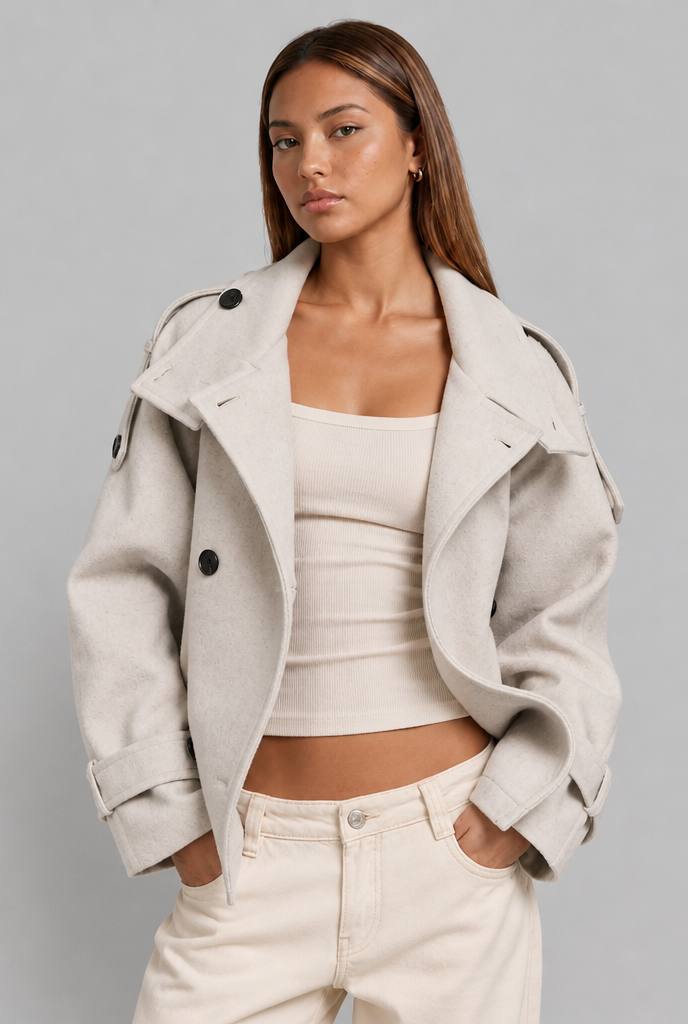 Wool-Look Cropped Trench Coat