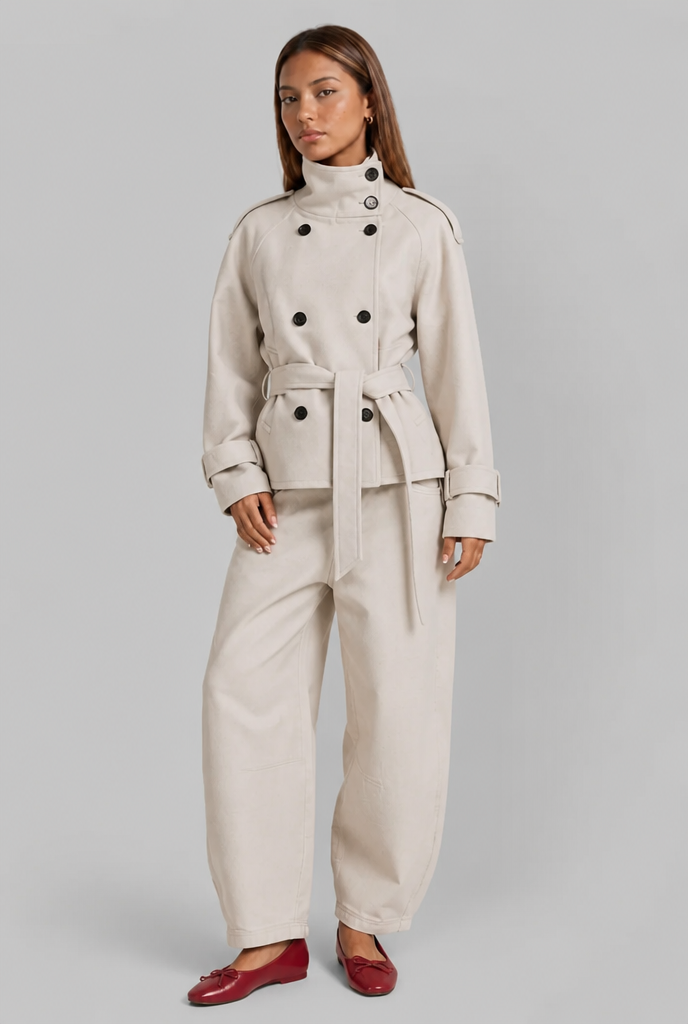 Wool-Look Cropped Trench Coat