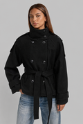 Wool-Look Cropped Trench Coat