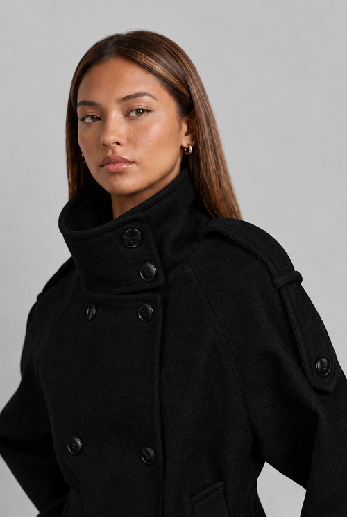 Wool-Look Cropped Trench Coat