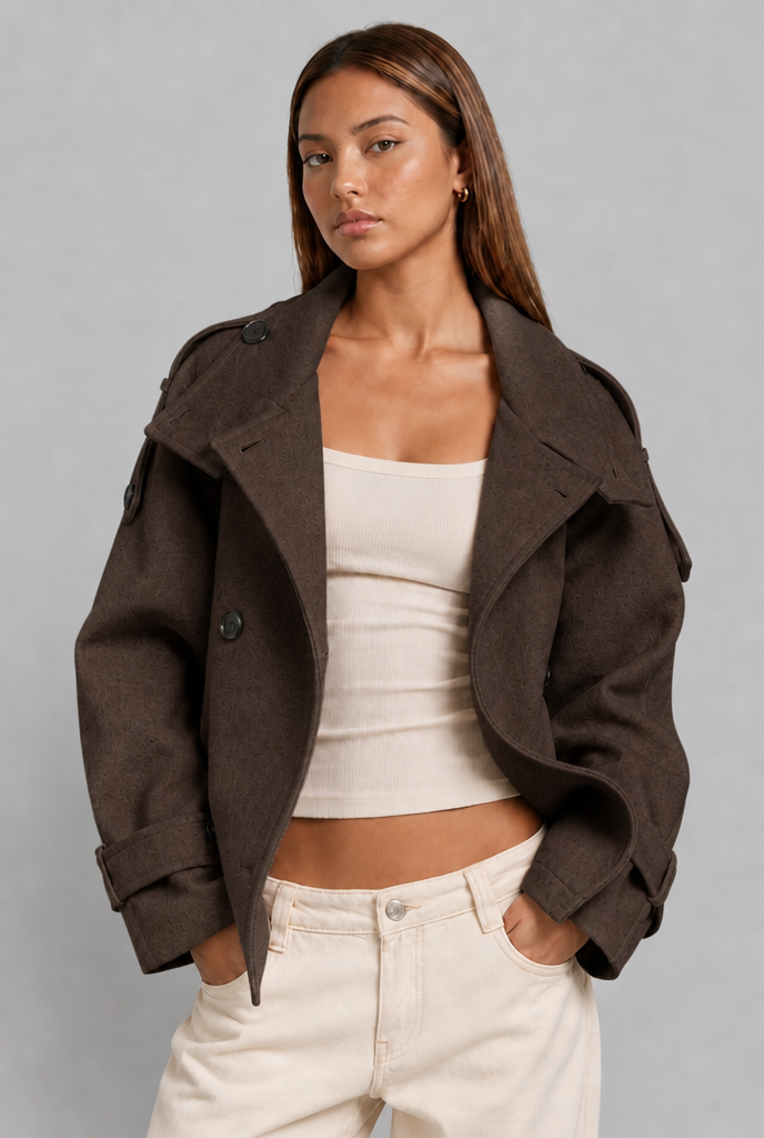Wool-Look Cropped Trench Coat