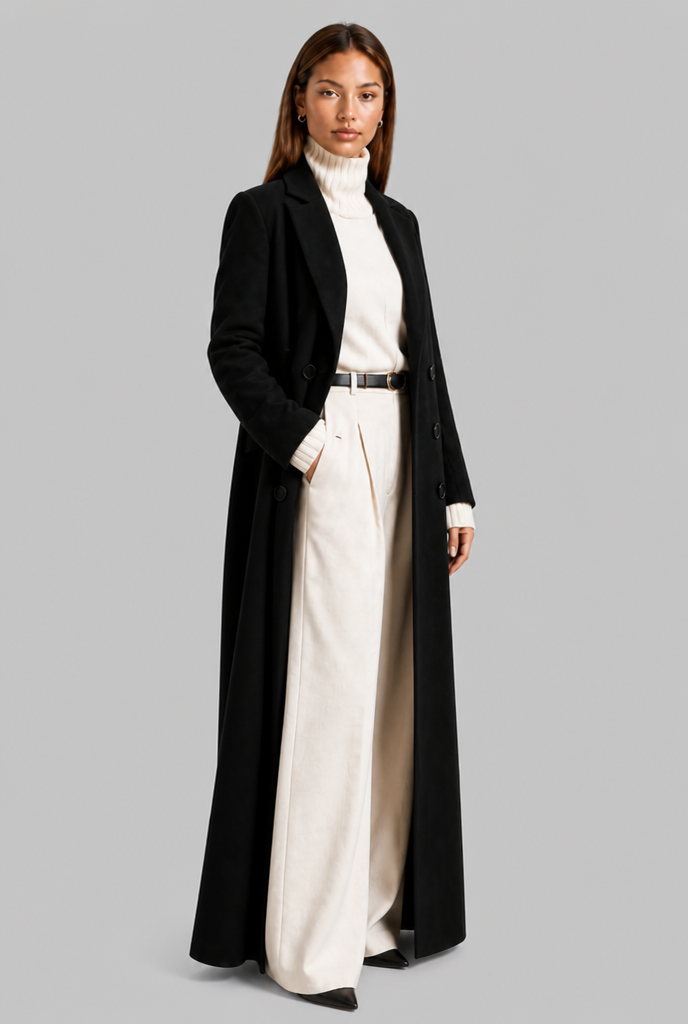 Longline Double-Breasted Wool-Look Coat