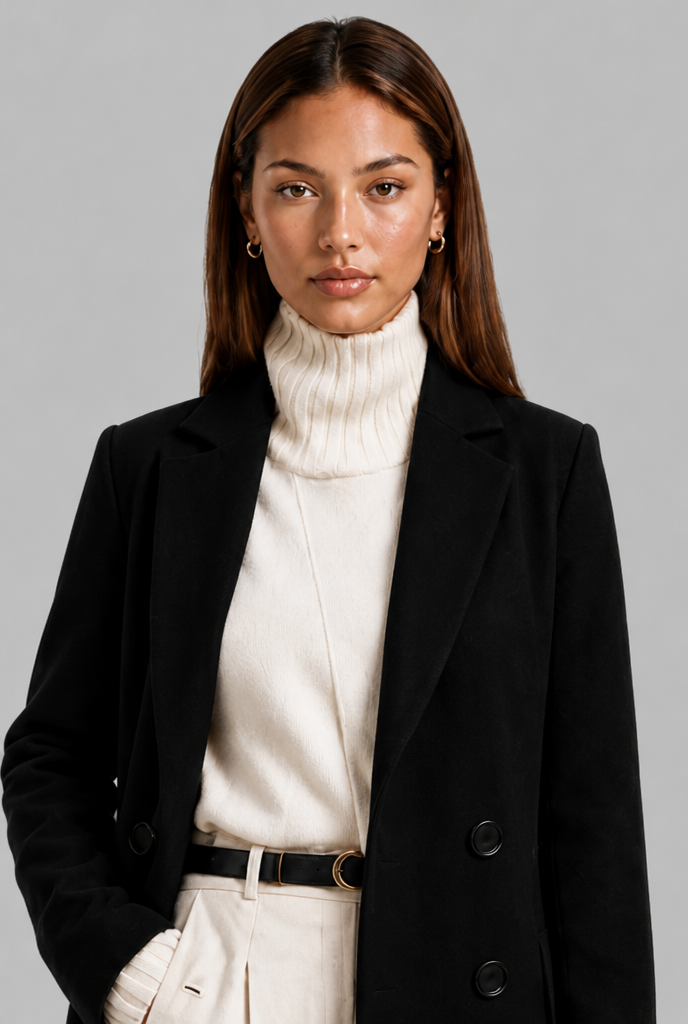 Longline Double-Breasted Wool-Look Coat