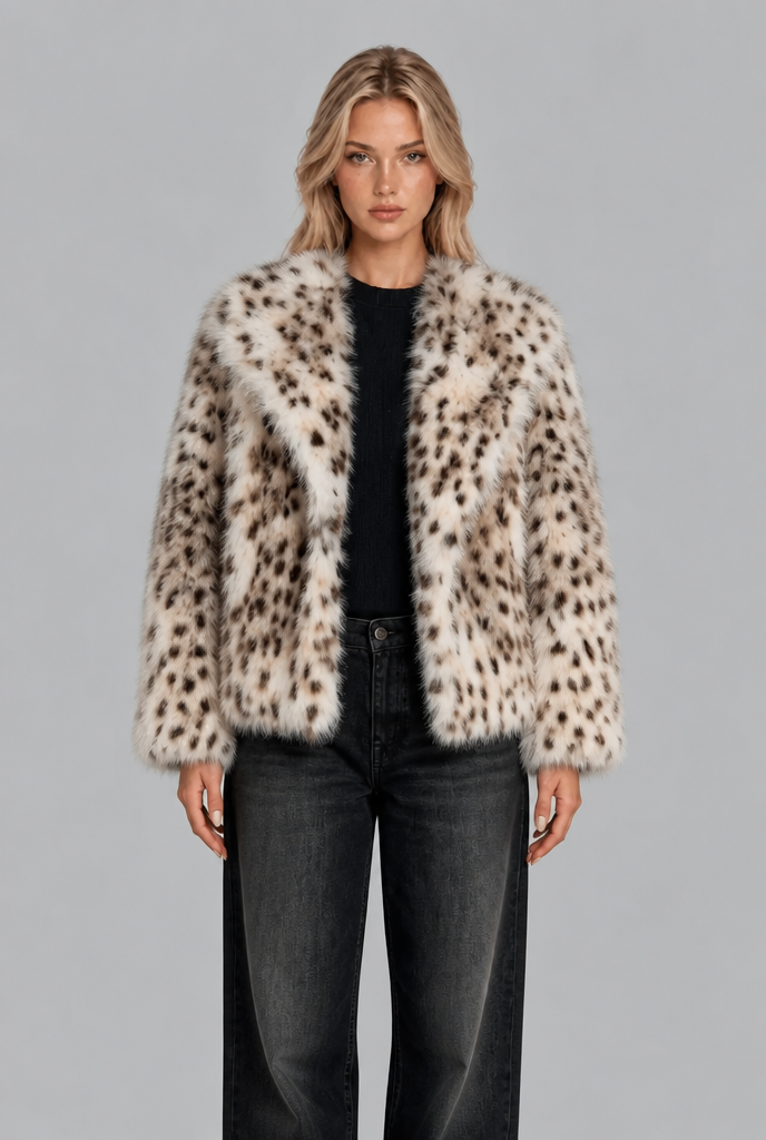 Oversized Snow Leopard Faux Fur Coat