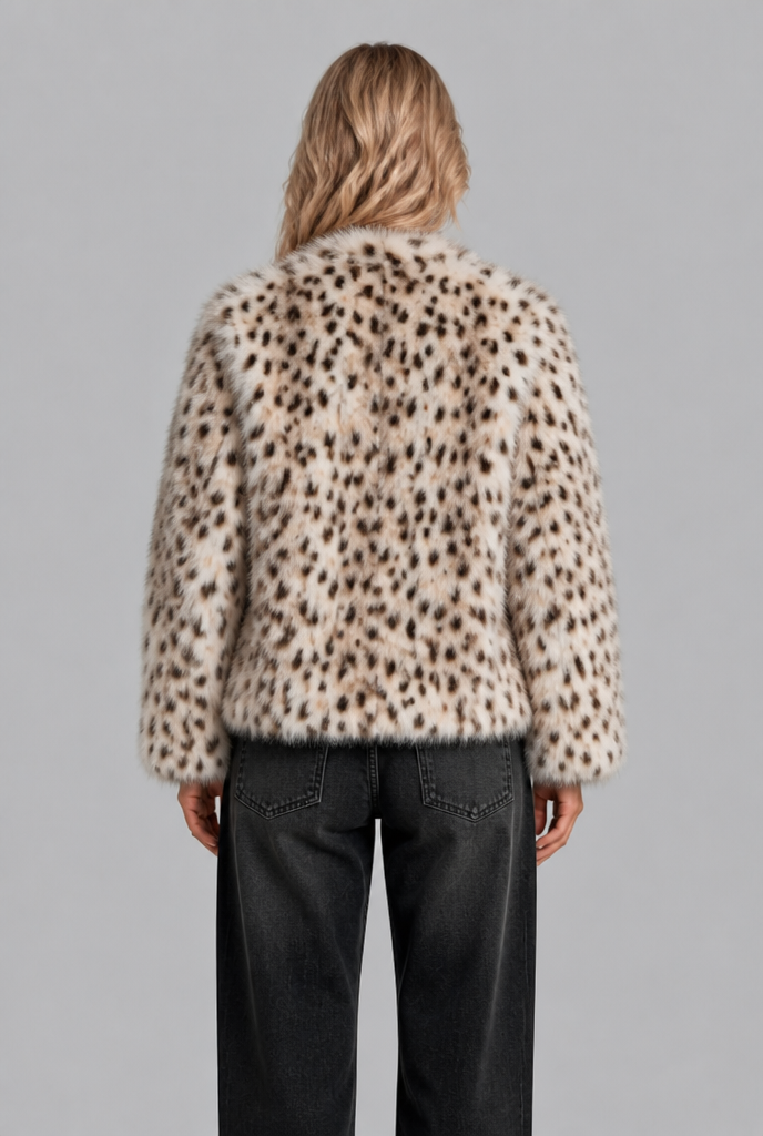 Oversized Snow Leopard Faux Fur Coat