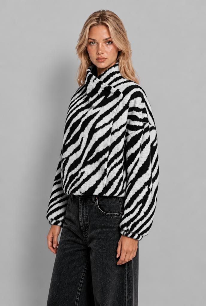 Zebra Print Faux Fur Jacket