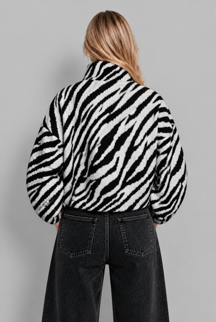 Zebra Print Faux Fur Jacket